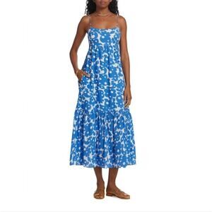 Xirena Fae Bohemian Tiered Cotton Maxi Blue Print Dress  L